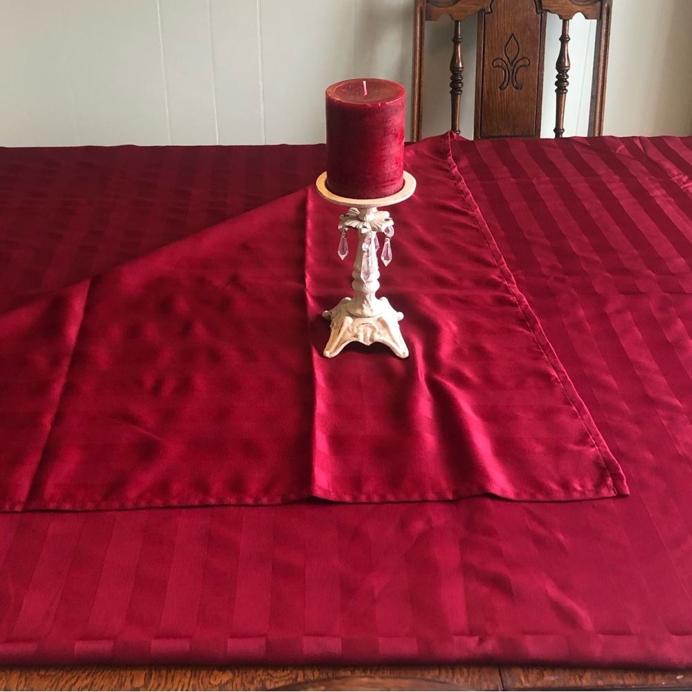 TWO. JCPenney Burgundy Sateen Table Cloths 2 sizes.